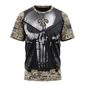 Personalized New Orleans Saints Skull Camo Veteran Kits AOP T Shirt