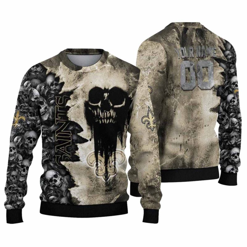 Personalized New Orleans Saints Skull Collage Gold Aop Sweatshirt 1
