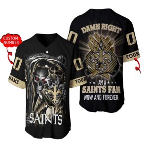 Personalized New Orleans Saints Skull Damn Right Baseball Jersey