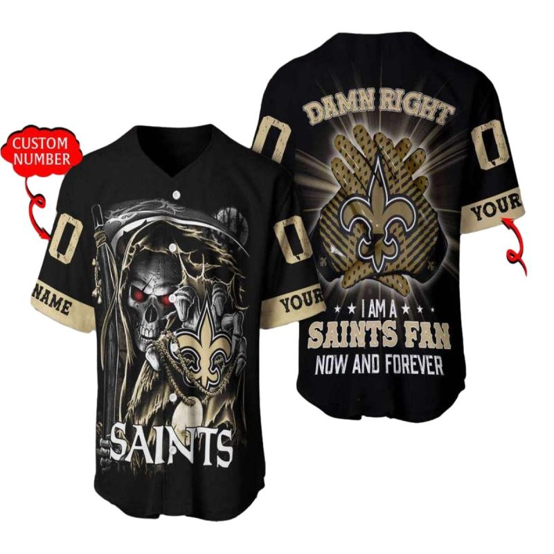Personalized New Orleans Saints Skull Damn Right Baseball Jersey 1