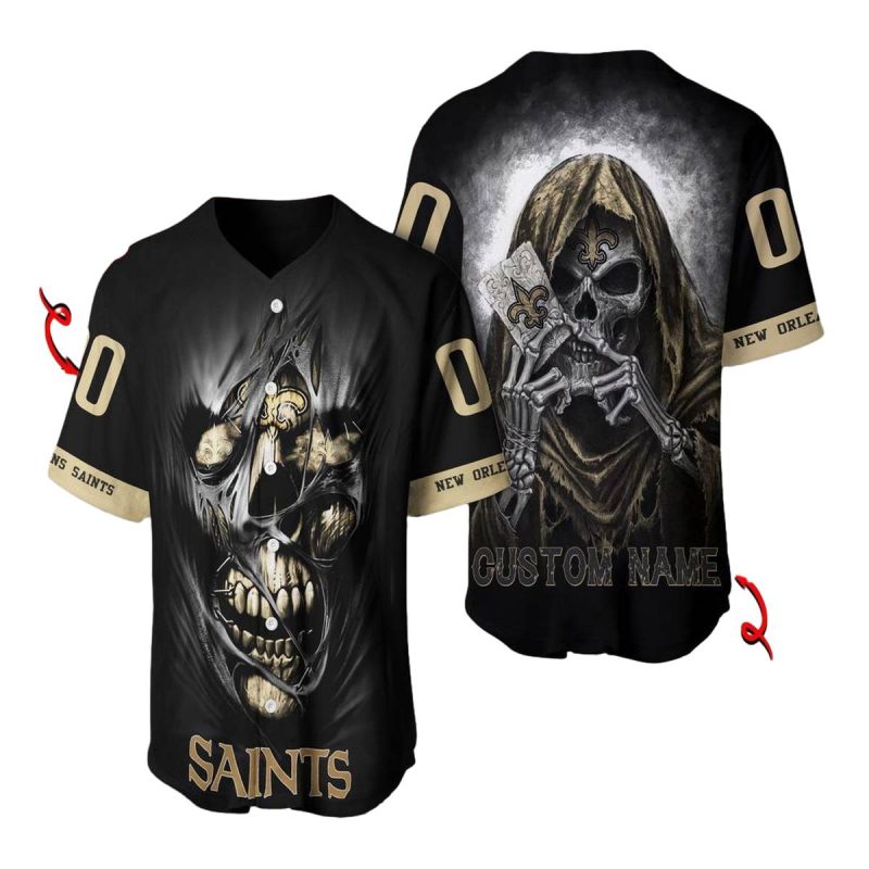 Personalized New Orleans Saints Skull Halloween Baseball Jersey 1