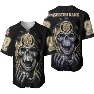 Personalized New Orleans Saints Skull Halloween Black Baseball Jersey