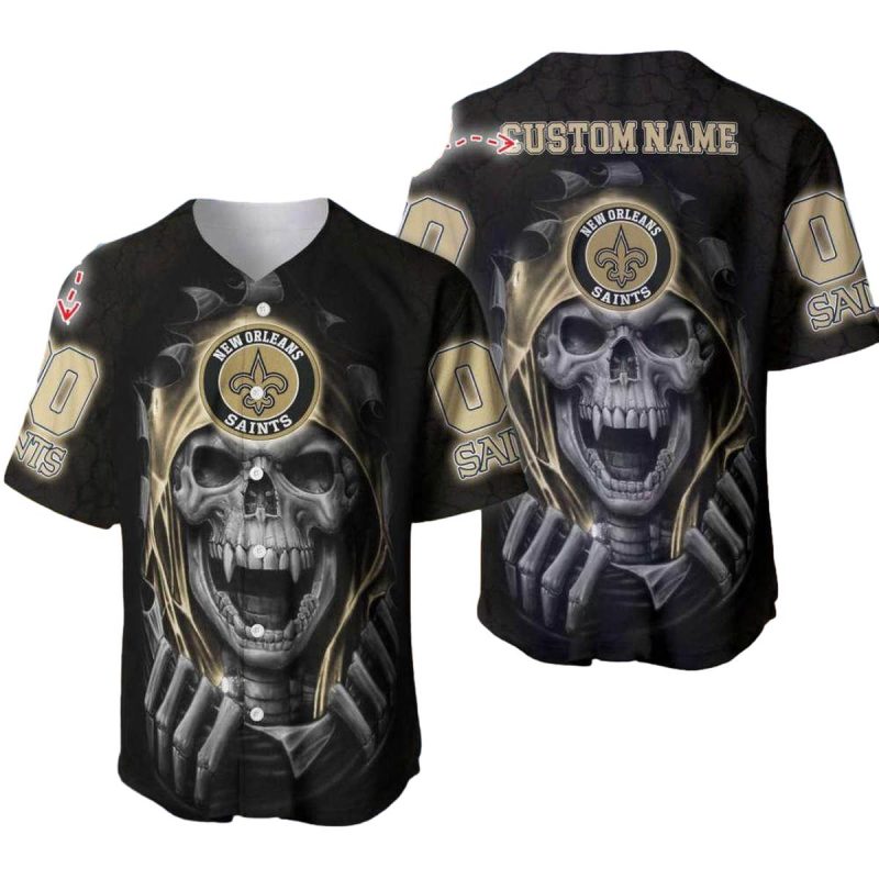 Personalized New Orleans Saints Skull Halloween Black Baseball Jersey 1