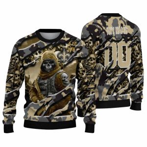Personalized New Orleans Saints Skull Horde Gold AOP Sweatshirt