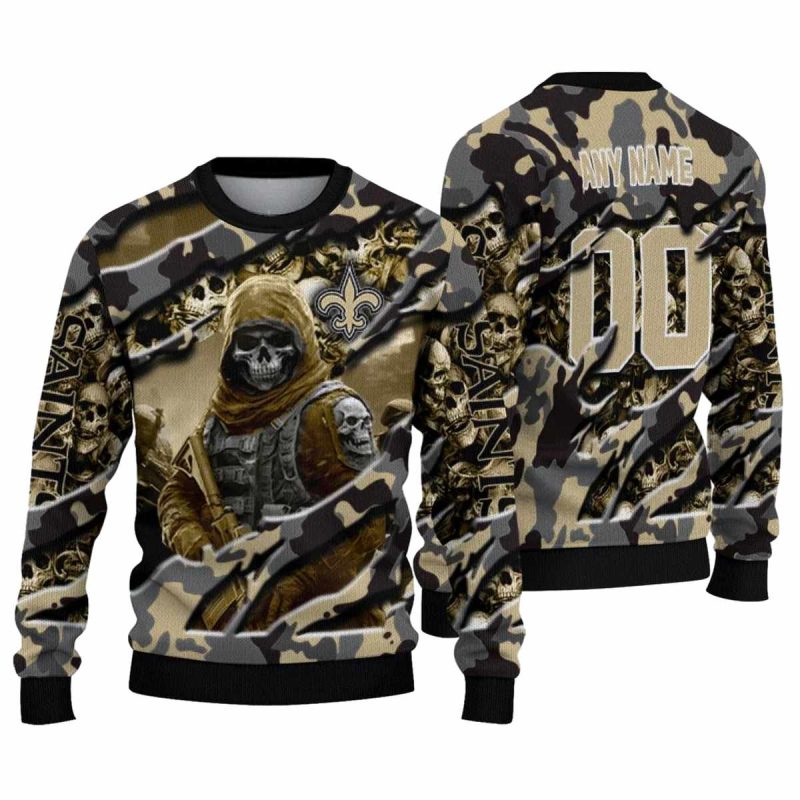 Personalized New Orleans Saints Skull Horde Gold Aop Sweatshirt 1