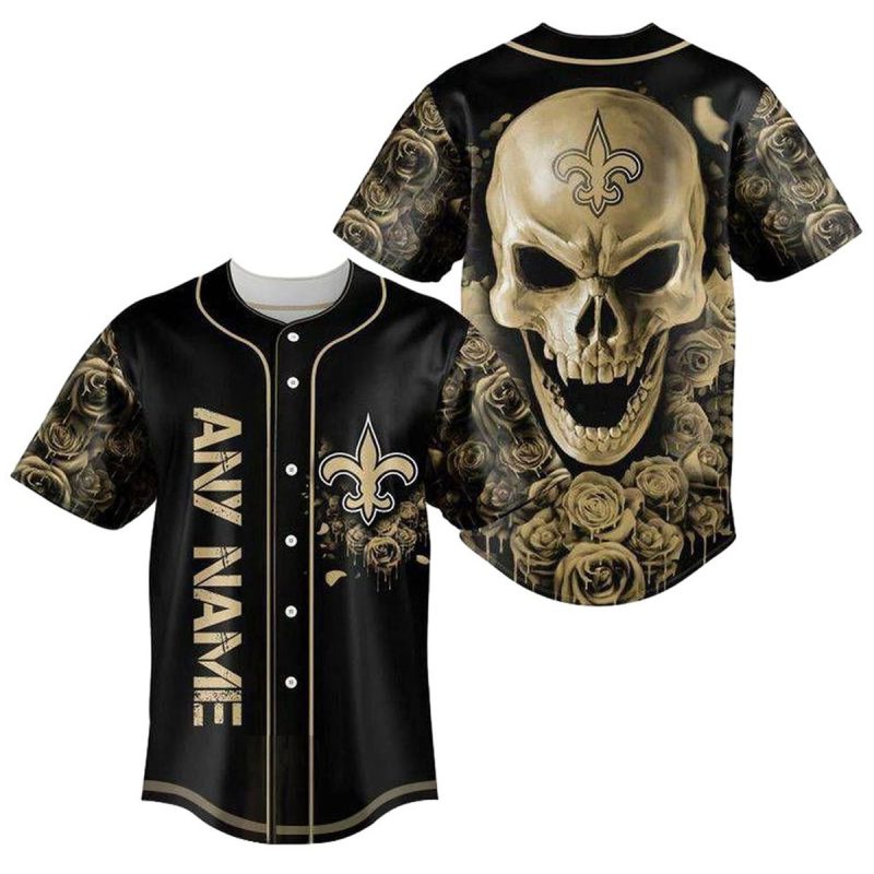 Personalized New Orleans Saints Skull Rose Baseball Jersey 1