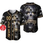 Personalized New Orleans Saints Smoke Skull Baseball Jersey