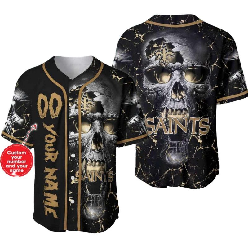Personalized New Orleans Saints Smoke Skull Baseball Jersey 1