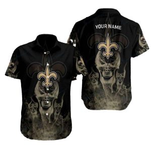 Personalized New Orleans Saints Smoke Skull Hawaiian Shirt