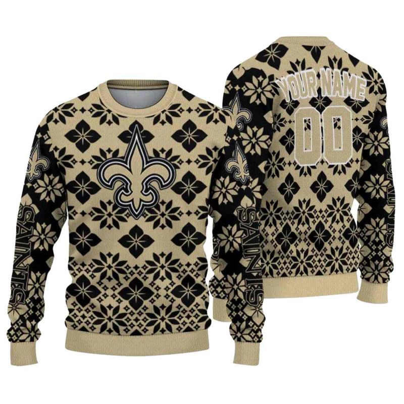 Personalized New Orleans Saints Snowflake Matrix Gold Aop Sweatshirt 1