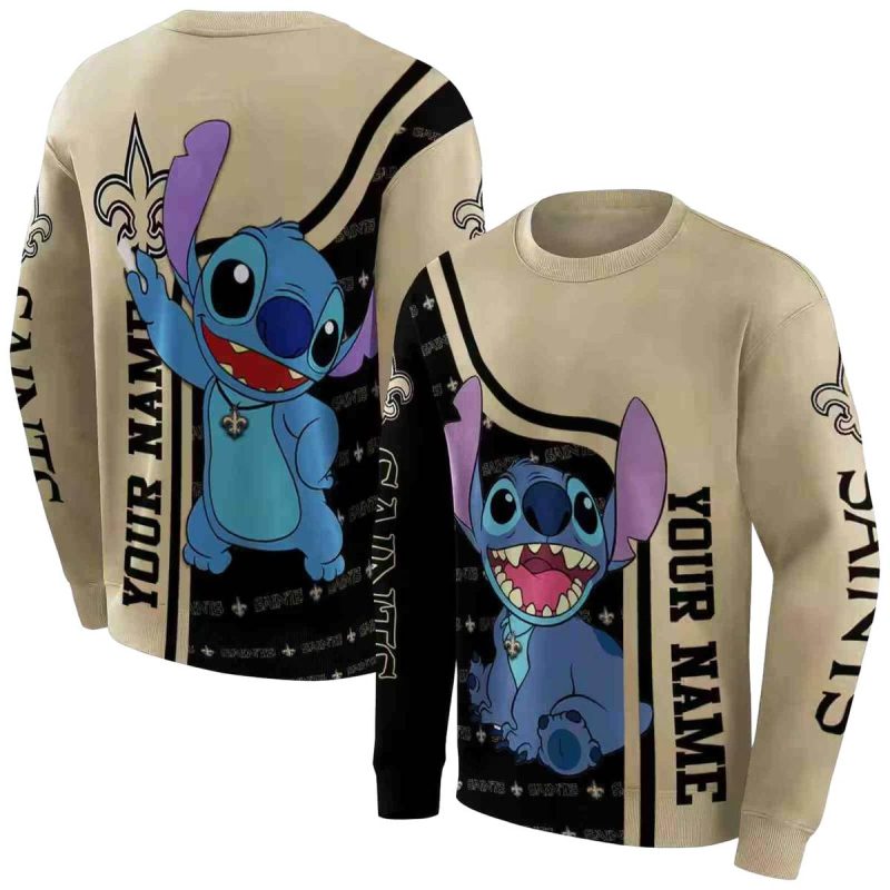 Personalized New Orleans Saints Stitch Ohana Gold And Black Aop Sweatshirt 1
