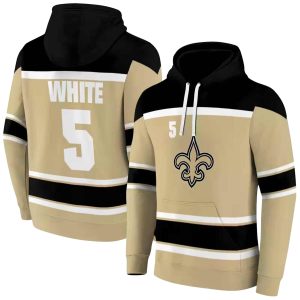 Personalized New Orleans Saints Striped Pattern Gold And Black AOP Hoodie