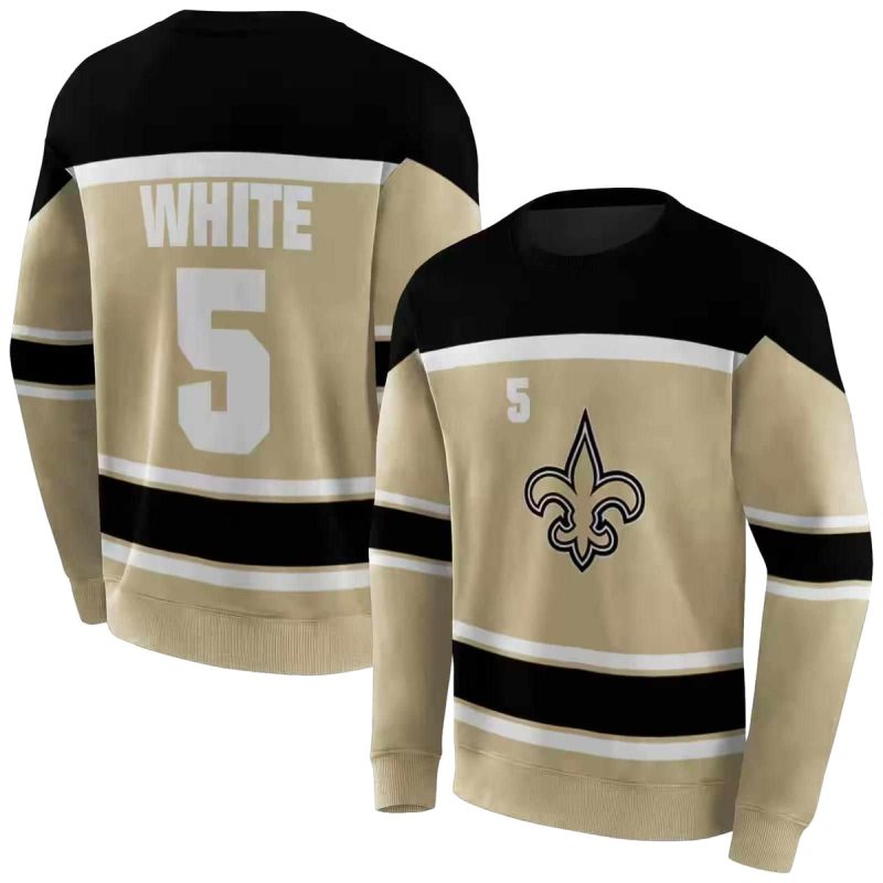 Personalized New Orleans Saints Striped Pattern Gold And Black Aop Sweatshirt 1