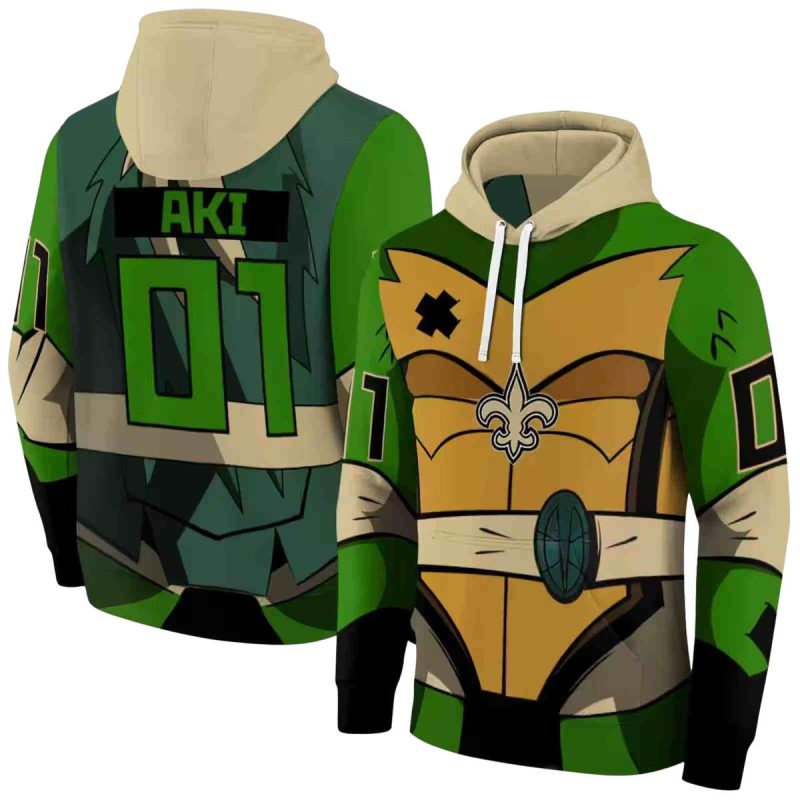 Personalized New Orleans Saints Superhero Armor Gold Green Aop Hoodie 1