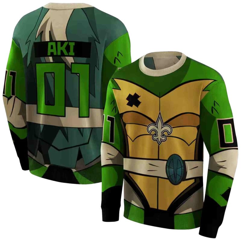 Personalized New Orleans Saints Superhero Armor Gold Green Aop Sweatshirt 1