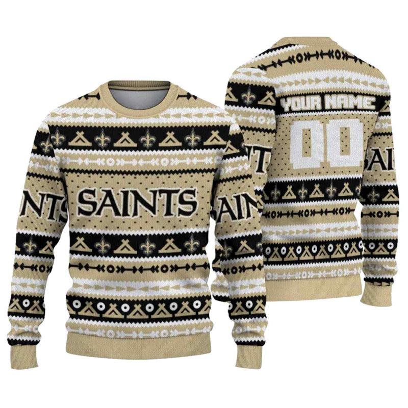 Personalized New Orleans Saints Tent Stripes Christmas Gold White Aop Sweatshirt 1
