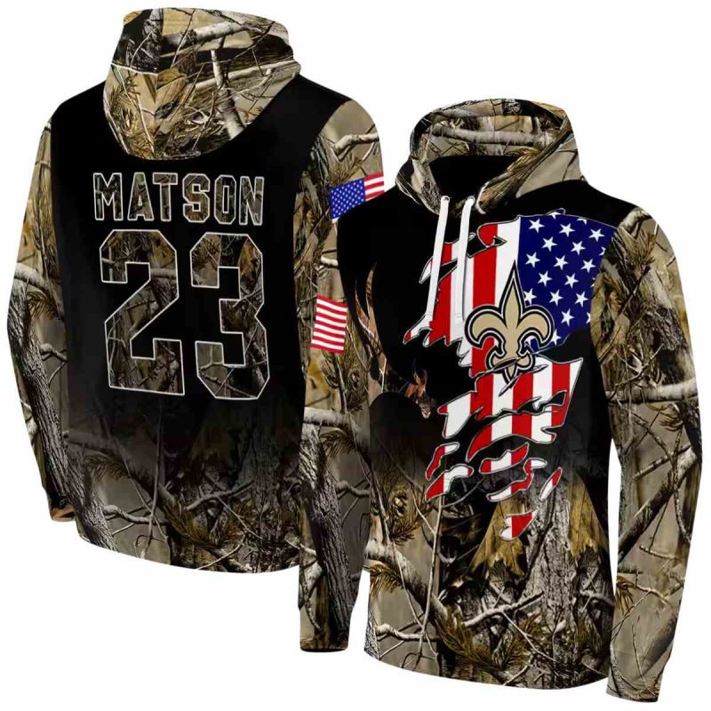 Personalized New Orleans Saints Tree Camo Us Flag Aop Hoodie 1