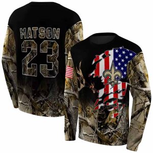 Personalized New Orleans Saints Tree Camo US Flag AOP Sweatshirt