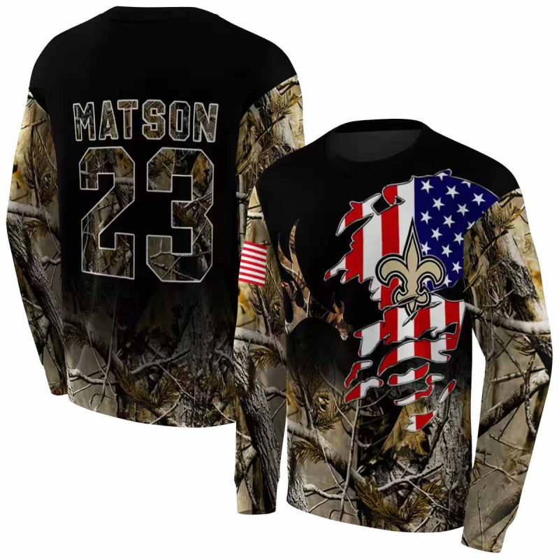 Personalized New Orleans Saints Tree Camo Us Flag Aop Sweatshirt 1