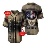 Personalized New Orleans Saints US Flag Skeleton Baseball Jersey
