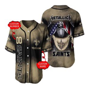 Personalized New Orleans Saints US Flag Skeleton Baseball Jersey