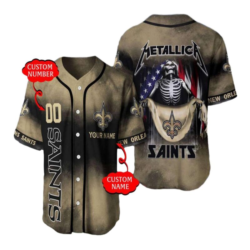Personalized New Orleans Saints Us Flag Skeleton Baseball Jersey 1