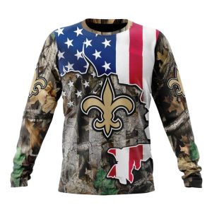 Personalized New Orleans Saints USA Flag Camo Realtree AOP Sweatshirt