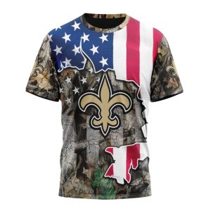 Personalized New Orleans Saints USA Flag Camo Realtree AOP T Shirt
