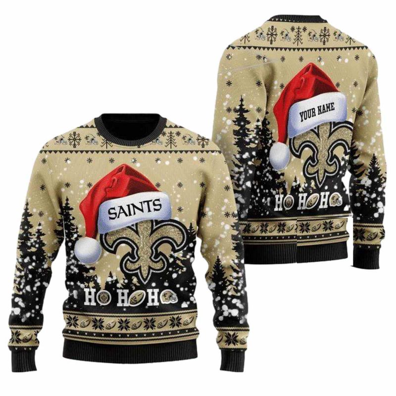 Personalized New Orleans Saints Ugly Christmas Hat Sweater 1