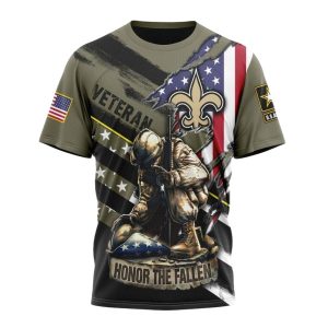 Personalized New Orleans Saints Veterans Kneeling Soldier AOP T Shirt