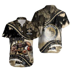 Personalized New Orleans Saints Wave Surfing Saints Player Tropical Hawaiian Shirt
