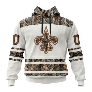 Personalized New Orleans Saints White Camo Hunting AOP Hoodie