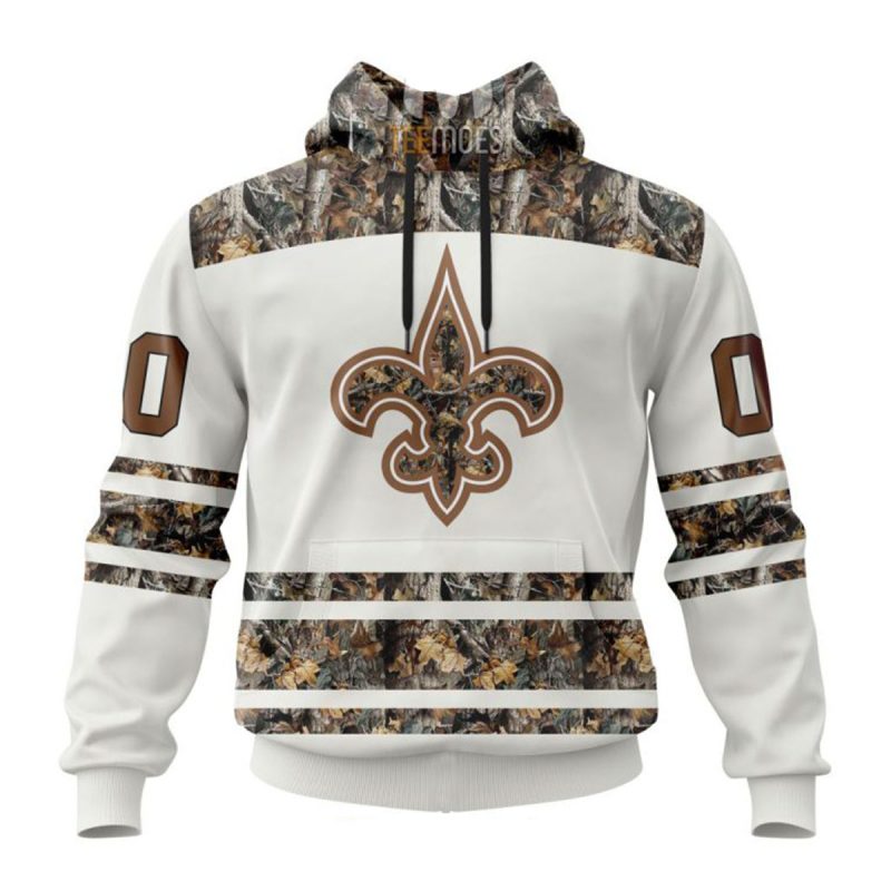 Personalized New Orleans Saints White Camo Hunting Aop Hoodie 1