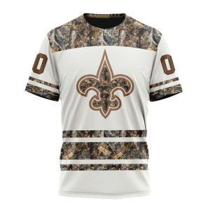 Personalized New Orleans Saints White Camo Hunting AOP T Shirt