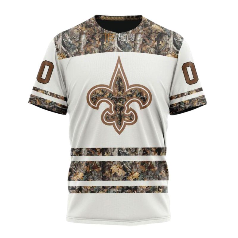 Personalized New Orleans Saints White Camo Hunting Aop T Shirt 1