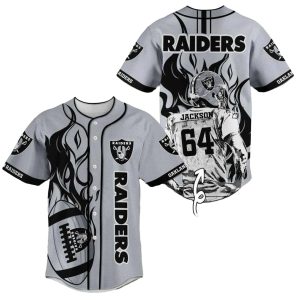 Personalized Oakland Raiders Logo Ball Flame Baseball Jersey