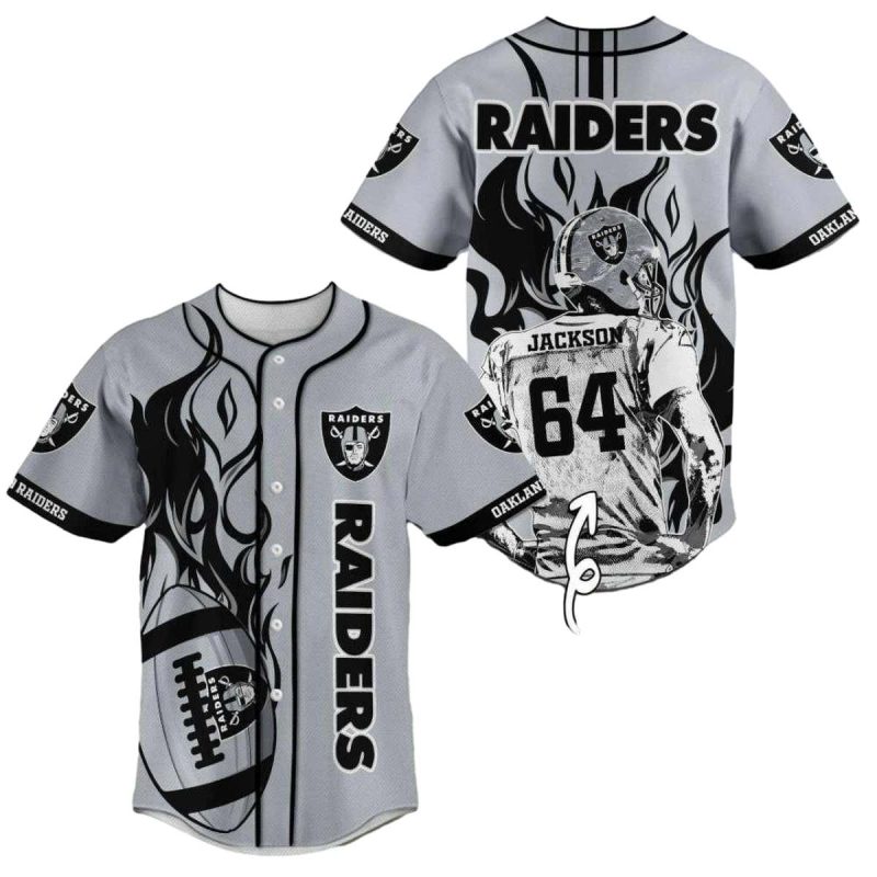 Personalized Oakland Raiders Logo Ball Flame Baseball Jersey 1