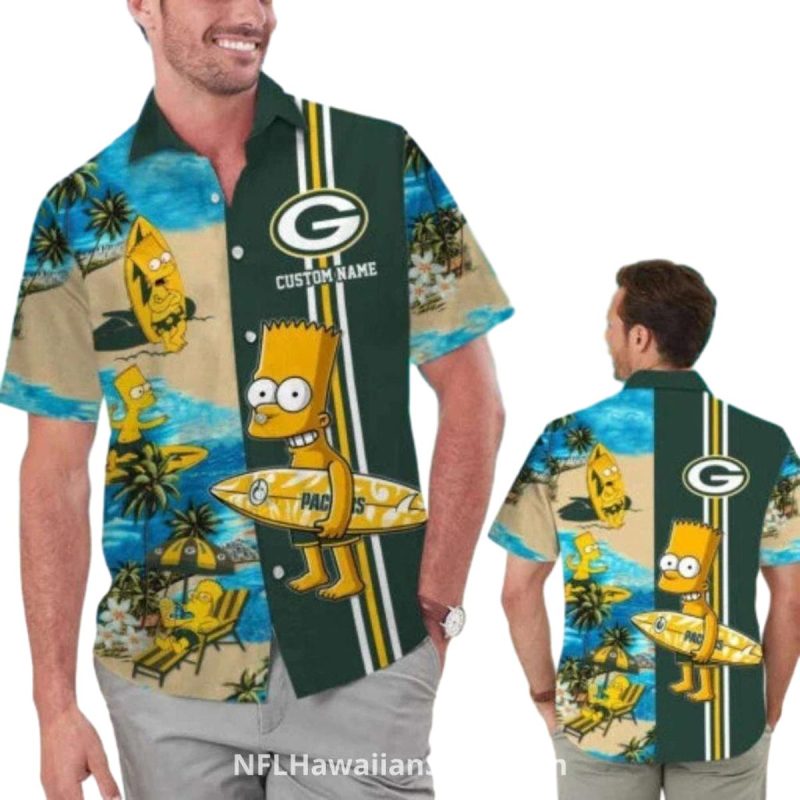 Personalized Packers And Bart Simpson Surfing Hawaiian Shirt 1