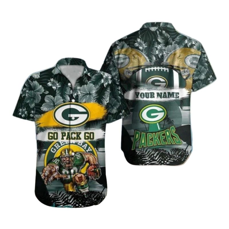 Personalized Packers Mascot And Tropical Background Hawaiian Shirt 1