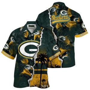Personalized Palm Frond Fade Green Bay Packers Split Design Hawaiian Shirt