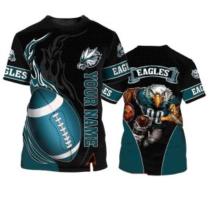 Personalized Philadelphia Eagles Mascot Ball Flame AOP T-Shirt