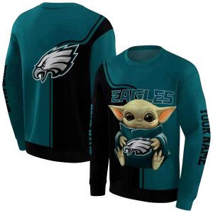Personalized Philadelphia Eagles Baby Yoda Green Black AOP Sweatshirt