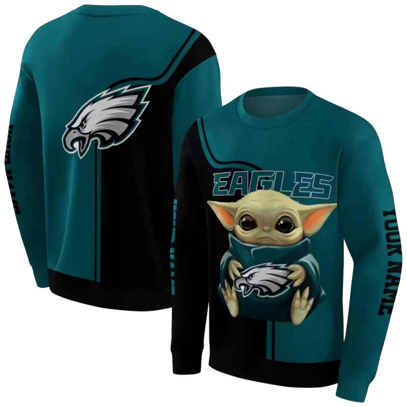 Personalized Philadelphia Eagles Baby Yoda Green Black Aop Sweatshirt 1