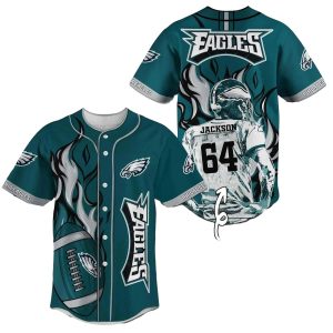 Personalized Philadelphia Eagles Ball Flame Green Baseball Jersey
