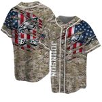 Personalized Philadelphia Eagles Camo And Flag Baseball Jersey