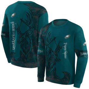 Personalized Philadelphia Eagles Deer Silhouette Green AOP Sweatshirt
