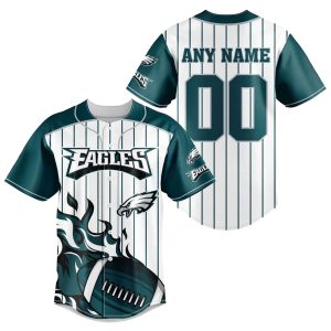 Personalized Philadelphia Eagles Flame Ball Cross White Baseball Jersey