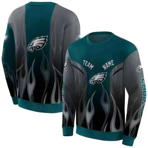 Personalized Philadelphia Eagles Flame Design Green AOP Sweatshirt