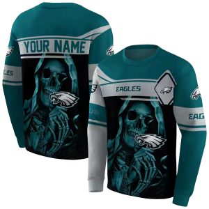Personalized Philadelphia Eagles Grim Reaper Green Black AOP Sweatshirt