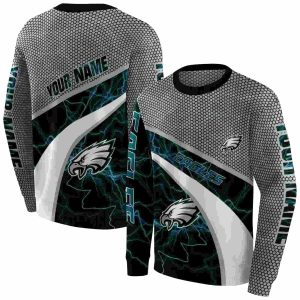 Personalized Philadelphia Eagles Hexagonal Mesh Green Black Gray AOP Sweatshirt